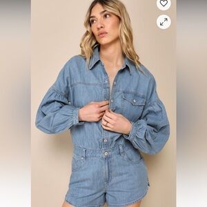 Free People Denim Romper Zodiak Chambray On Piece In Moon Blue Size XS